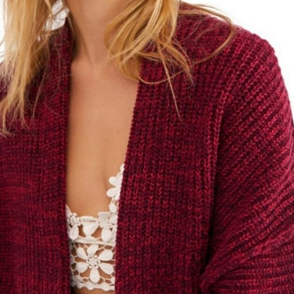 Free People High Hopes Plum Blossom Burgundy Red Chunky Knit Cardigan Size XS - Picture 3 of 5
